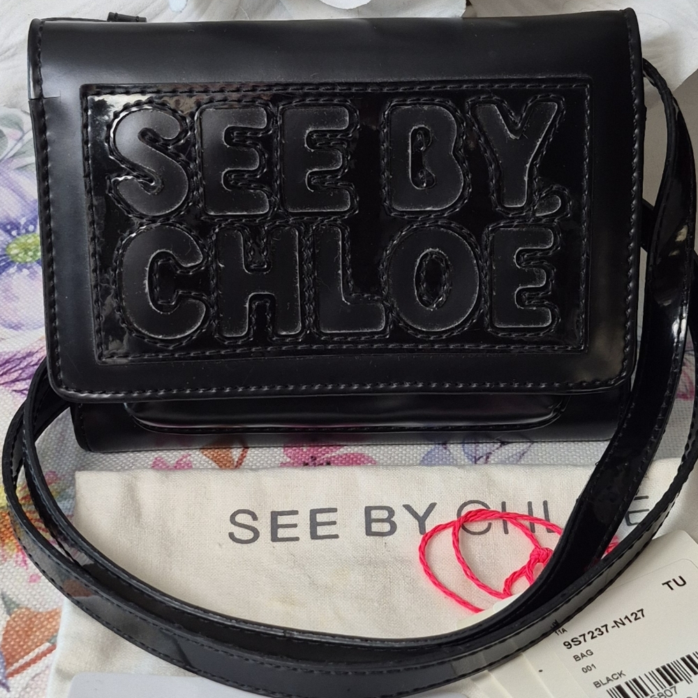 AUTHENTIC See By Chloe Black Embossed Leather Crossbody Bag